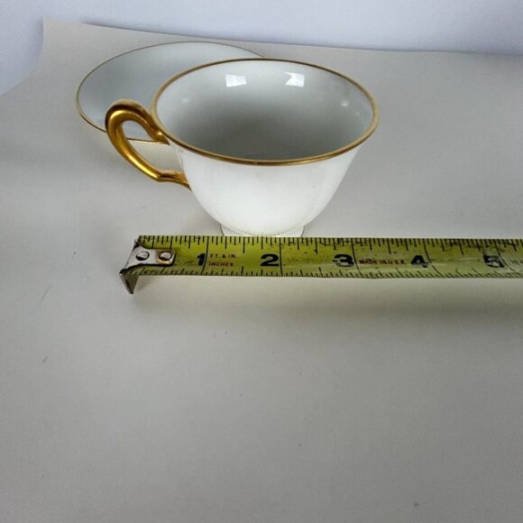 Okura Art White Porcelain Tea Cup and Saucer Set Japan 24K Gold Rims - Picture 12 of 14